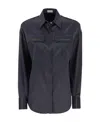 Brunello Cucinelli Women's Stretch Silk Satin Shirt With Shiny Pockets In Blue