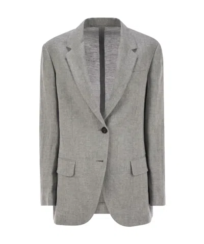 Brunello Cucinelli Long-sleeved Suit Coat In Gray