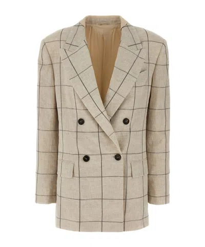 BRUNELLO CUCINELLI BRUNELLO CUCINELLI CHECKED DOUBLE-BREASTED BLAZER