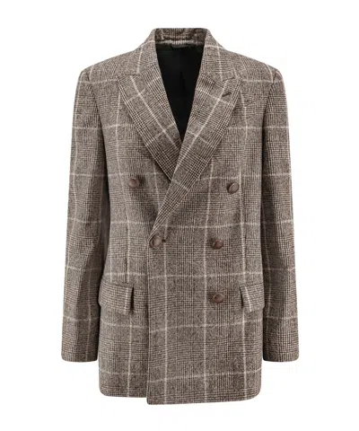 BRUNELLO CUCINELLI BRUNELLO CUCINELLI CHECKED DOUBLE-BREASTED LONG-SLEEVED BLAZER