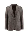 Brunello Cucinelli Single-breasted Lurex Fabric Blazer In Gray