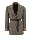 Brunello Cucinelli Herringbone Belted Blazer In Brown