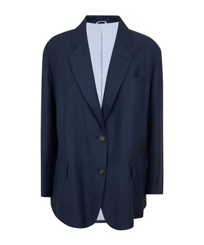 Brunello Cucinelli Buttoned Flap-pocket Blazer In Blue