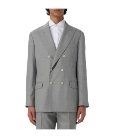 Brunello Cucinelli Long Sleeved Suit Jacket In Gray