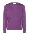 Brunello Cucinelli Soft Texture Crewneck Sweater With Ribbed Cuffs In Purple