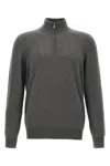 Brunello Cucinelli Half-zip High Collar Ribbed Sweater In Gray