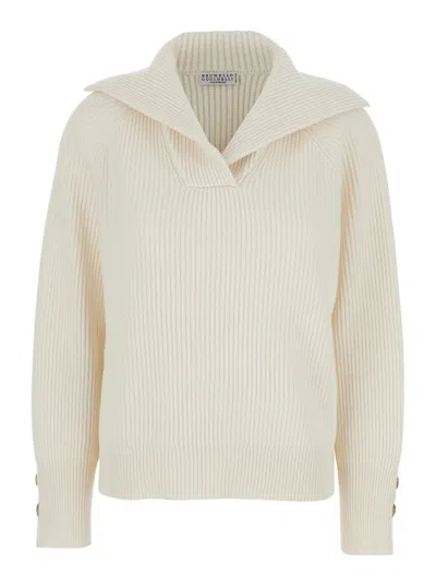 Brunello Cucinelli Long-sleeved Sweater In Neutral