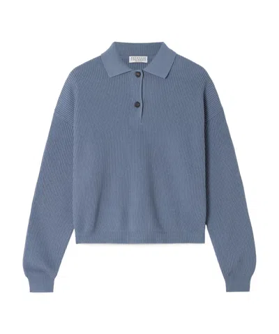 BRUNELLO CUCINELLI BRUNELLO CUCINELLI EMBELLISHED ENGLISH RIB KNIT POLO SHIRT