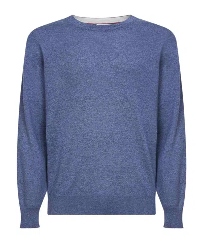 Brunello Cucinelli Denim Cashmere Crewneck Sweater In Blue