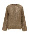 Brunello Cucinelli Net Sweater With Crew Neck And Open-knit Design In Brown