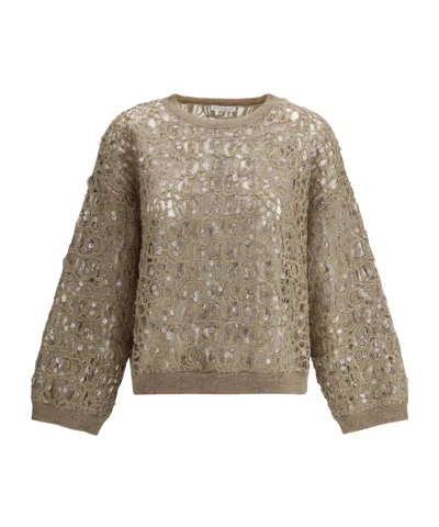 BRUNELLO CUCINELLI SEQUIN-EMBELLISHED OPEN-KNIT SWEATER