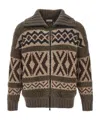 Brunello Cucinelli Multicolor Jacquard Cardigan In Brown