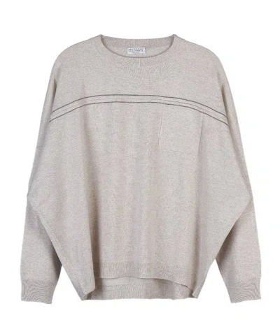 Brunello Cucinelli Long-sleeved Sweater In Gray