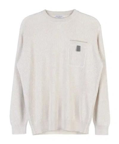 Brunello Cucinelli Long-sleeved Sweater In Ivory