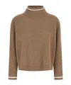 Brunello Cucinelli Ribbed Mock Neck Sweater With Contrast Trim In Multi