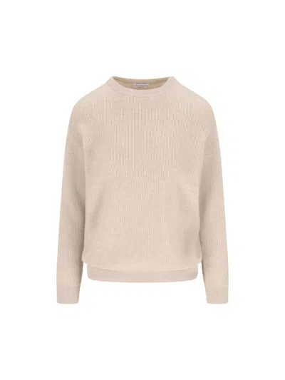 Brunello Cucinelli Ribbed Crewneck Sweater In Neutral