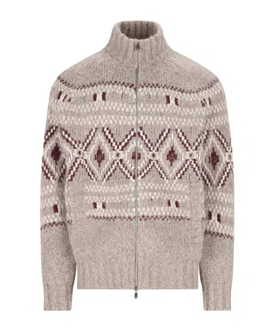 BRUNELLO CUCINELLI HIGH-NECK PATTERNED CARDIGAN