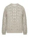 Brunello Cucinelli 'dazzling' Brown Round Neck Sweater With Open Stitch And Beaded Decorations In Nude