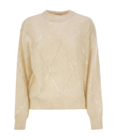 BRUNELLO CUCINELLI BRUNELLO CUCINELLI SEQUIN EMBELLISHED CREWNECK KNITTED JUMPER