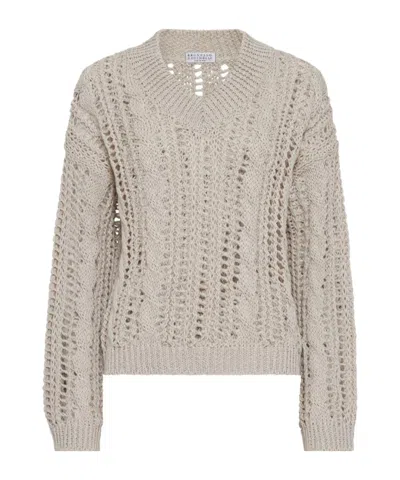 Brunello Cucinelli Long-sleeved Sweater In Nude