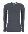 Brunello Cucinelli Grey Crewneck T-shirt With Monil Detail On The Collar And Rear Cut-out In Cotton Stretch Woman