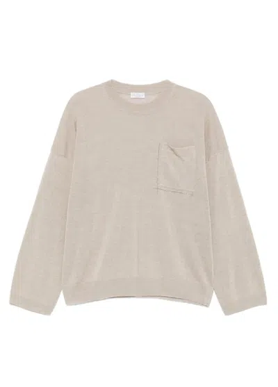 Brunello Cucinelli Long-sleeved Top With Relaxed Fit In Neutral
