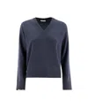 Brunello Cucinelli Long-sleeved V-neck Sweater In Blau