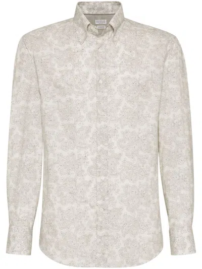 Brunello Cucinelli All-over Print Long-sleeved Shirt In Multicolor