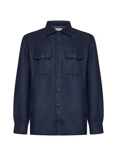 Brunello Cucinelli Long-sleeved Wool Shirt In Blue