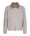 Brunello Cucinelli Long-sleeved Leather Jacket In Gray
