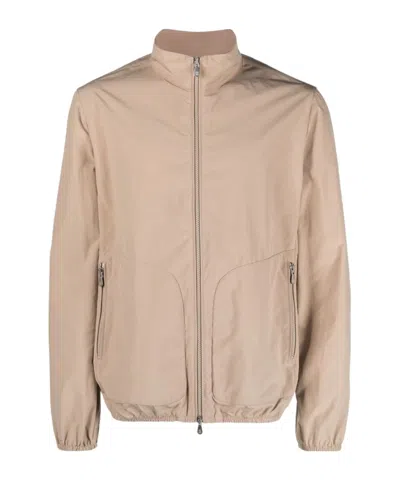 Brunello Cucinelli Long Sleeved Zipped Windbreaker Jacket In Neutral
