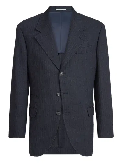 Brunello Cucinelli Pinstripe Batavia Blazer In Blue
