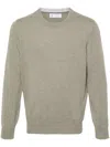 Brunello Cucinelli Cashmere Crew Neck Sweater With Contrasting Edge In Green