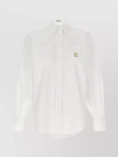 Brunello Cucinelli Long Sleeves Logo Embroidered Shirt In White