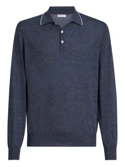 Brunello Cucinelli Long Sleeves Polo Shirt In Blue
