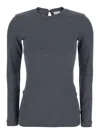 Brunello Cucinelli Grey Crewneck T-shirt With Monil Detail On The Collar And Rear Cut-out In Cotton Stretch Woman