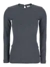 Brunello Cucinelli Grey Crewneck T-shirt With Monil Detail On The Collar And Rear Cut-out In Cotton Stretch Woman
