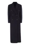 Brunello Cucinelli Long Wool Coat With Jewellery In Blue