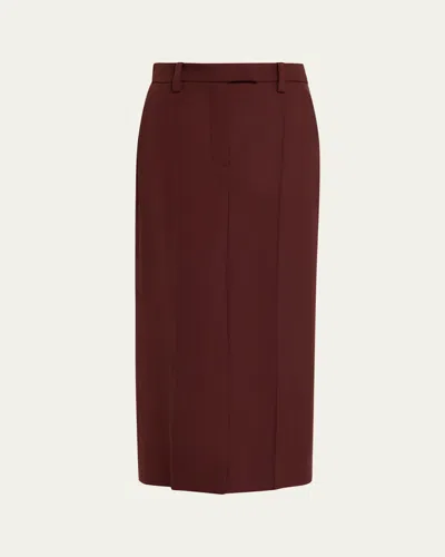 Brunello Cucinelli Long Wool Double Pleat Skirt In Burgundy