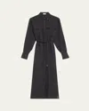 Brunello Cucinelli Long Wool Gauze Shirt Jacket Dress With Waist Tie In Black