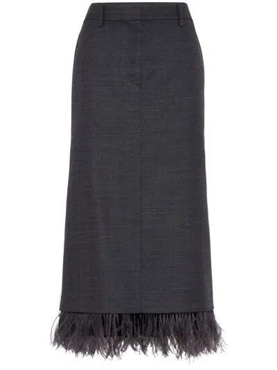 Brunello Cucinelli Midi Skirt With Feather Edge In Grey