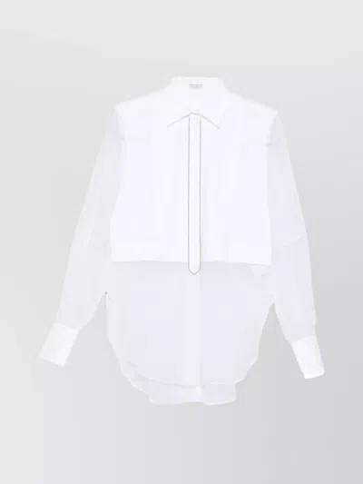 Brunello Cucinelli Longline Top With Sheer Sleeves And Curved Hem In White