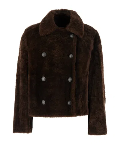 Brunello Cucinelli Double-breasted Shearling Coat In Brown