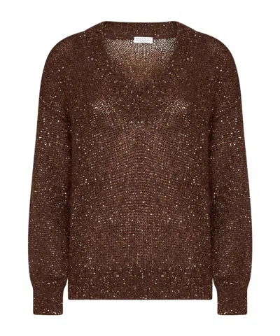 Brunello Cucinelli Long-sleeve Knit Top In Brown