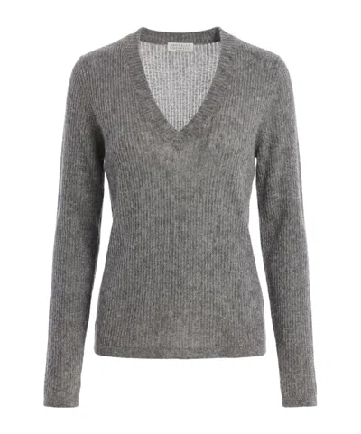 Brunello Cucinelli Long-sleeve Knit Top In Gray