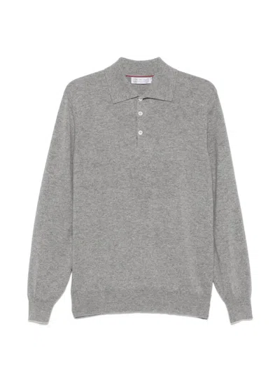 Brunello Cucinelli Long-sleeve Polo Shirt In Gray
