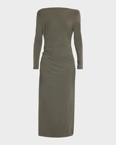 Brunello Cucinelli Long-sleeve Wool Jersey Midi Dress In Green