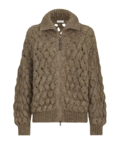 Brunello Cucinelli Dazzling Zigzag Cables Cardigan In Mohair And Wool In Multi