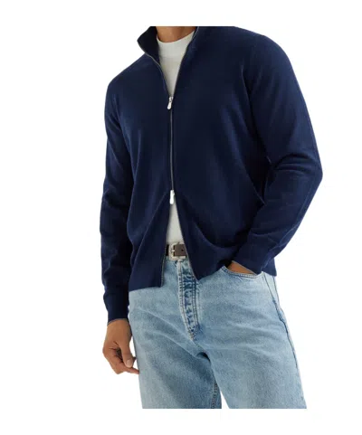 Brunello Cucinelli Long-sleeved Cashmere Cardigan In Blue