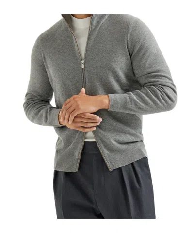 Brunello Cucinelli Long-sleeved Cashmere Cardigan In Gray